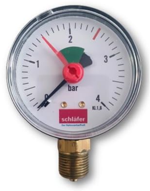 Schläfer 0930163 | Vertikales hydraulisches Manometer Radialer Anschluss 1/4 0-4 bar Skala 63 mm für Luft-Wasser-Heizungssysteme Hydraulische Druckanzeige