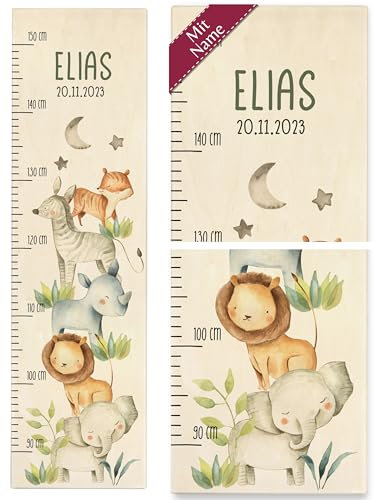 Messlatte Kinder - Tiere - Wildtiere Löwe Elefant Zebra Nashorn Tiger Zootiere Kindermesslatte - 90-150 cm - Holz - größen kind für mädchen größe aus 160 waldtiere