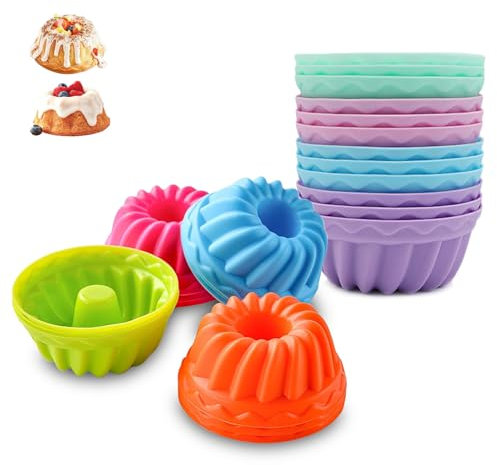 Lunyloer Mini Gugelhupfform Silikon, 24 Stück Gugelhupf Backform, Backform Gugelhupf, MuffinföRmchen Cupcake Aus Bpa-Freiem Silikon für Kuchen Dessert Schokolade Pudding Gelee (6.5×4.5×3cm)