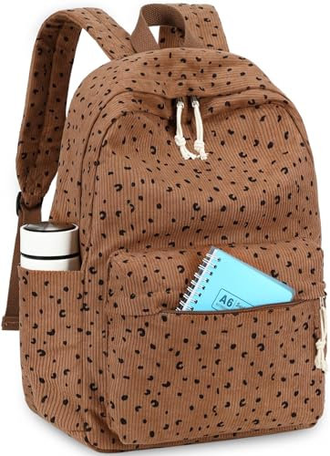 Schulrucksack für Teenager, groß, aus Kord, Büchertasche, leicht, für Mädchen und Jungen, leger, 17 Zoll (43,2 cm), Laptop-Reisetasche, Cord, Braun, Medium, Classic