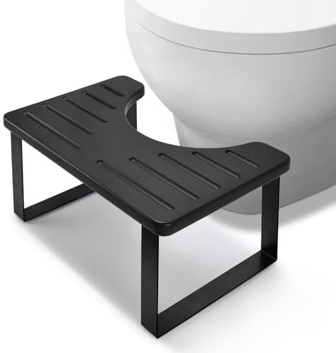 erdiegle Tabouret Toilette Bambou- 17 * 10.6 * 7“ Marche Pied Toilette pour Adultes et Enfants, Marche Pied Bois, Tabouret Salle De Bain (Noir)