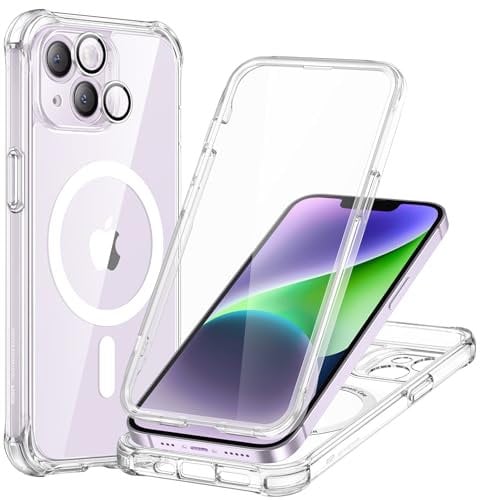 ESR für iPhone 14 Hülle, Kompatibel mit MagSafe, 360 Grad Schutzhülle Stoßfest Militärnorm Magnetische Handyhülle mit Kameraschutz, Klar