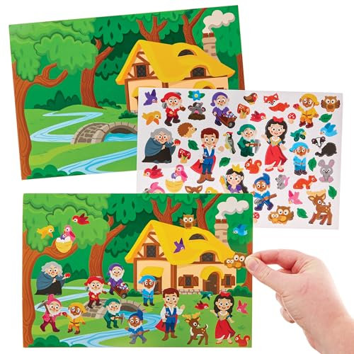 Baker Ross FN177 Schneewittchen-Aufkleberszenen – 4er-Pack, selbstklebende Aufkleber für Kinder, Basteln für Kinder, Aufkleber für Kinder