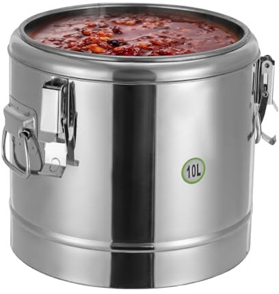 Vielrosse Récipient isotherme de transport, 10 l, en acier inoxydable, avec couvercle et pince de fermeture, transport de soupe isolé avec poignées latérales