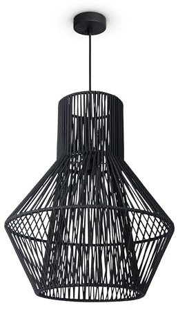 Paco Home LED Pendelleuchte Wohnzimmer Pendellampe Hängeleuchte Esszimmer Küche Deko Vintage Korboptik Boho Natur E27, Lampenart:Pendelleuchte, Farbe:Schwarz 10