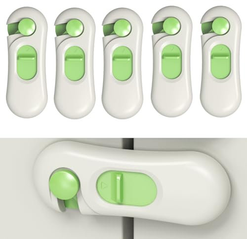 Childproof Refrigerator Lock, 5 Pack Baby Safety Lock Cupboard Locks for Children, No Tools Need or Drill, Freezer Lock Cabinet Cupboard Lock for Toddlers, Easy Installation (Green)