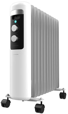 Cecotec Radiador Eléctrico de Aceite Bajo Consumo de 11 Módulos ReadyWarm 11050 Space White. 2500W, 3 Niveles de Potencia, Sistema de seguridad y Ruedas, Ideal para 25m², Blanco