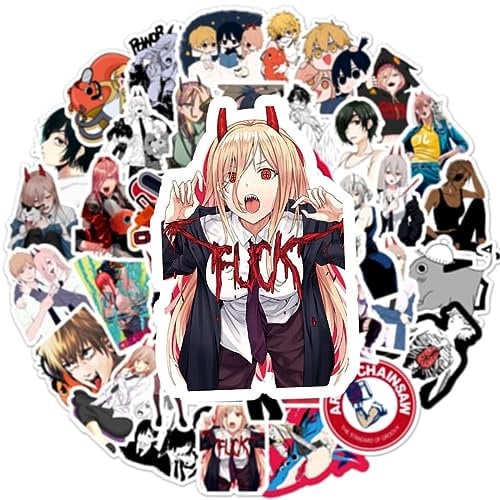 50PCS Pochita Chainsaws Mans Anime Stickers Cartoon Stickers Decals for Water Bottle Laptop Travel Case Car Skateboard Motorcycle Vinyl Waterproof Stickers Pack for Teens Kids