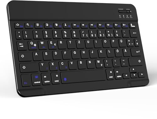 GKABXY Tastiera Bluetooth per iPad Air/iPad Pro/Mini/iPad 10.9/10.2/9.7/iPhone/Samsung/Android, ricaricabile, layout QWERTZ, portatile, senza fili, ultra sottile, nero
