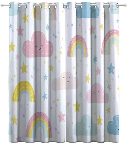 CozyRest Kinder Vorhänge Niedliche lustige Wolken und Sterne Ösen Gardinen mit Blickdichte Thermo Vorhang Kälteschutz Blackout Curtain Kinderzimmer Schlafzimmer Ösenvorhang H 160 x B 70 cm