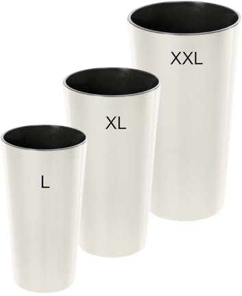 MELTOM Blumenkübel Rund Hochglanz Slim Blumentopf Pflanztopf mit Herausnehmbaren Einsatz (Cremig, L + XL + XXL)