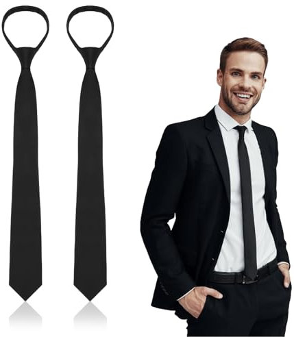 Kinretixia 2 Stück Krawatten für Herren, vorgebundene verstellbare Krawatten mit Reißverschluss, elegante schwarze Krawatte für Herren, Hochzeitskrawatten fürs Büro oder