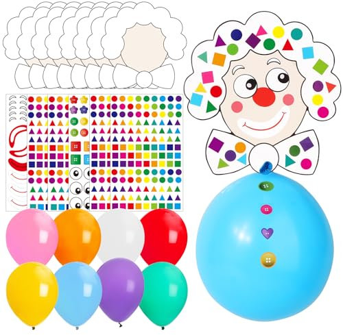 BOOMTOP 8pcs Luftballons Karneval Basteln Set Clown Deko Ballons 12 Zoll Bunte Partyballons mit 6 Bögen Aufkleber und 8 Clownköpfen Geburtstag Zirkus Fasching Kindergeburtstag DIY Party Dekoration