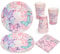 CSYY Lot de 52 assiettes de fête papillon pour 16 invités - Assiettes en carton - Tasses - Nappe pour fête d'anniversaire d'enfant