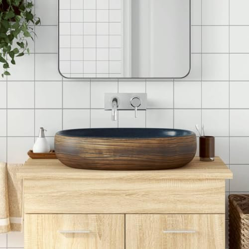 Lavabo da appoggio ovale marrone e blu in ceramica 59x40x14 cm