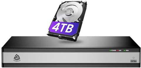 Akinguar 4K NVR PoE 16 Canali con 4TB HDD, Videoregistratore Cablato Supporta 8MP/5MP/1080P, Accesso Locale e Remoto, Videosorveglianza Registrazione 24/7, Compatibile solo con PoE Telecamere Akinguar