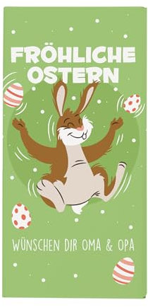 Herz & Heim® Personalisierte Osterschokolade – Fröhliche Ostern – Geschenk mit individuellem Wunschtext – Leckere Vollmilchschokolade mit Osterhasen-Motiv – Süße Osterüberraschung für Kinder & Familie