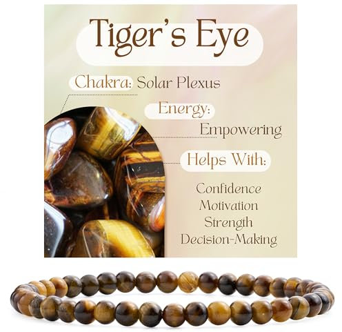 Bivei Tigerauge - Kraftvoll Kristall Armband für Frauen 4mm Perlen Halbedelstein Natürlicher Stein Dehnbarer Elastischer Schmuck Yoga Geschenke