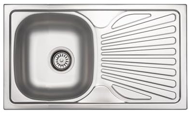 Edelstahlspüle Pisa D421S Küchenspüle 86x43,5 cm, Einbauspüle mit großem Becken 37x35 cm, 16 cm tief, reversibel, ohne Hahnloch, inkl. Siebkorb per Hand, passend ab 45cm Unterschrank