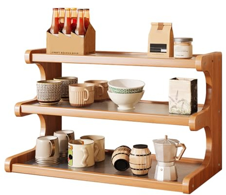 UCK-KIT 3-Tier Mug Holder Countertop, Wooden Coffee Cup Holder Mug Display Coffee Mug Organizer Mug Rack for Coffee Station Organizer Mug Shelf for Cabinet for Kitchen, Home,Style1