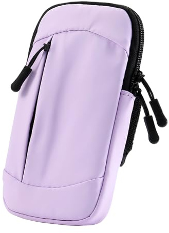 Mobile Phone Armband for Running Fitness, Waterproofness Sports Arm Bag with Detachable Shoulder Strap and Three Zipper Pockets Purple