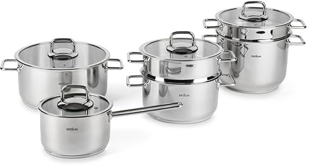 Excelsa Le Grand Chef 10-teiliges Kochtopf-Set aus Edelstahl 18/10, mit Kasserolle, Topf, Dampfgarer und Deckeln