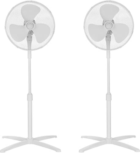 Aigostar Daisy - Ventilatore a Piantana, 3 Pale, 16 Pollici, 3 Velocità, Oscillazione 80°, Altezza Regolabile (90-120 cm), Griglia di Sicurezza, 2 Pezzi, Bianco
