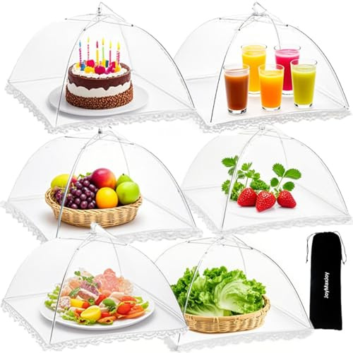 6 Stück Fliegenhaube,Pop-Up-Mesh Abdeckhaube für Lebensmittel, 43x43cm Wiederverwendbar Faltbar Abdeckung für Lebensmittel Kuchenabdeckung Fliegenschirm Regenschirm-Netzzelt Essen,Obst, Picknick, BBQ