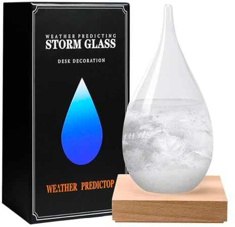 Sturmglas Wettervorhersage, Glaskugel mit Holzsockel, Weihnachtsdekoration Schneekugel, Sturmglas Wettervorhersage Wetterstation (S) (XL)