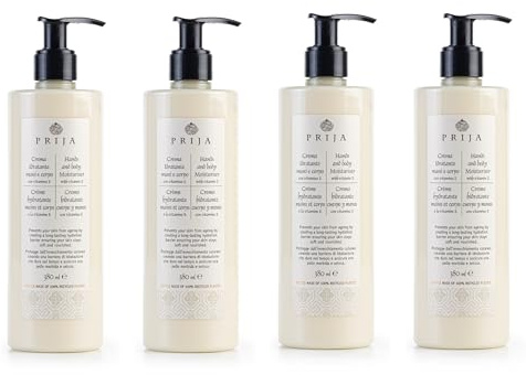 Prija Hands and Body Moisturiser Vitamin E Hyaluronic Acid 4x 380ml | Hydrates and Protects the Skin. Helps Protect from Ageing by Creating Long Lasting Hydration. Vitamin Rich.