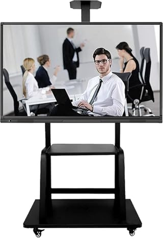 QUSYZD Support TV Mobile sur roulettes, Chariot TV Mobile, Supports TV au Sol pour Salon/Chambre/Bureau, Support TV de Table pivotant,