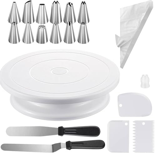 69 Pcs Cake Decorating Kit, 11 Inch Cake Turntable Set with 50 Piping Bags, 12 Icing Tips, 3 Smoothers and 2 Palette Knives, Cake Decorating Supplies for Beginners