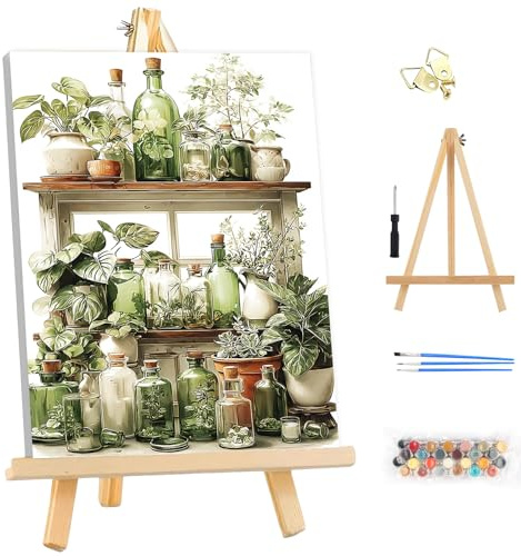 MEIYUDA Malen Nach Zahlen Erwachsene mit Rahmen Pflanzen, DIY Digitales Ölgemälde-Set auf Leinwand mit Pinseln und Acrylpigment Bastelset, Artwork für Heimdekoration Geschenk 25x35cm