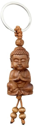 YUVKIN 1 Pièce Porte-Clés Bouddha en Bois, Figurine Bouddha Petite, Bouddha Porte Bonheur, Porte Bonheur Bois, Porte Clef en Bois, Cadeaux Spirituels, Cadeau Bouddhiste pour Femmes et Hommes