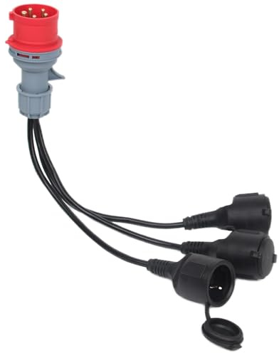 Sepzlly CEE Adapter Starkstrom Verteiler 400V 16A Stecker Auf 3X230V Kupplung Verlängerungskabel 3 x 1.5 mm² CEE-Adapterleitung mit Klappdeckel and Schutzkontaktsteck 5 Polig für Camping Caravan IP44
