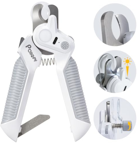 Coupe-Ongles pour Chien et Chat de Taille Moyenne à Grande avec 2 LED | Luminosité Réglable, Protection Anti-Coupe, Sécurité Tondeuse à Ongles avec Lime, Toilettage Coupe-Griffes pour Ongles Épais