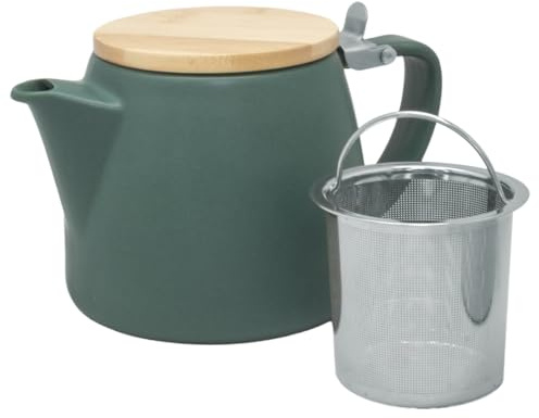 Nerthus FIH 1614 Teiera in Porcellana con Infusore 500 ml, Teiera per Tè e Infusi, Filtro in Acciaio Inox Rimovibile, Coperchio in Bambù, Teiera con Filtro Verde