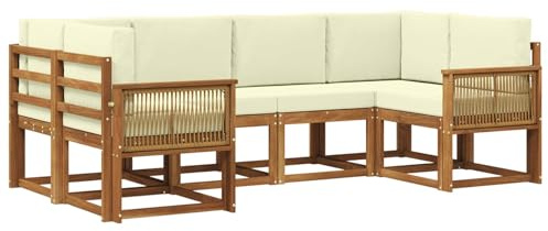 vidaXL Outdoor-Sofagarnitur 6 pcs Natur und Creme Massivholz Akazie, Akazienholz, modernes Gartensofa, Outdoor-Sitzgruppe, Gartenmöbel für die Veranda, wetterfest