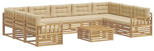 vidaXL Outdoor-Sofagarnitur 10 pcs Weiß und Beige Massivholz Akazie, Gartenmöbel Set, modernes Sofa für den Außenbereich, Lounge ganz entspannt, Terrasse, Patio