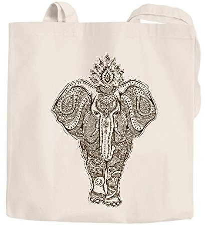 Jutebeutel Mandala Elefant Zentangle Mandala Baumwolltasche Einkaufstasche Autiga® natur 2 lange Henkel