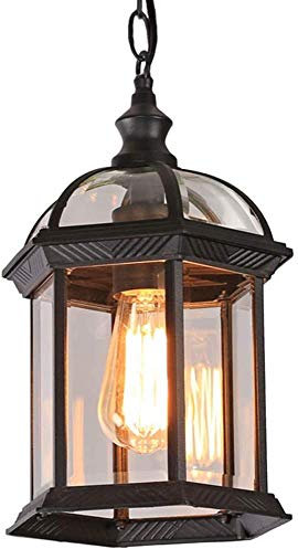 Outdoor Höhenverstellbar Pendellampe Retro Außen/Innen Hängeleuchte E27 Schwarz Wasserdichter IP23 Aluminium Glas Lampenschirm Pendelleuchte für Garten Flur Balkon Pavillon Villa Trauben Rahmen…