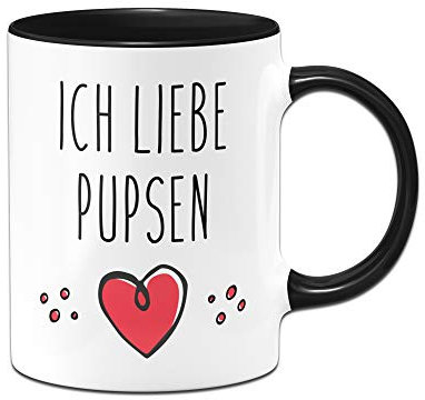 Tassenbrennerei Tasse mit Spruch Ich Liebe Pupsen, furzen Bürotasse Geschenk für Arbeitskollegen, Kollegin, Freundin Tassen mit Sprüchen lustig (Schwarz)