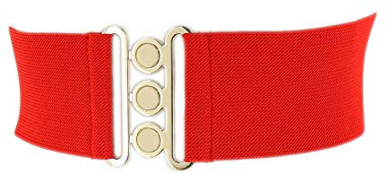 FASHIONGEN - Damen Breiter elastische gürtel, GLORIA - Rot (Goldenschnalle), Medium / 38 bis 41