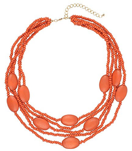 Multi Farbe 5 Schichten Holz Perlen Strang Statement Halskette für Frauen Chunky Kragen (N0019) (N0019-Orange-)