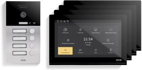GVS - 4-Familienhaus IP Video Türsprechanlage AVS5518A - Mit 4x10 Zoll Monitor, App, HD-Kamera & Türöffner Funktion - Türklingel Sprechanlage Gegensprechanlage