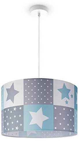 Paco Home Deckenlampe Kinder Pendelleuchte Kinderzimmer Stoffschirm Rund Baby E27 Regenbogen 1,5m Textilkabel Wolke, Farbe:Blau (Ø45.5 cm), Leuchtenart/Farbe:Pendelleuchte - Weiß