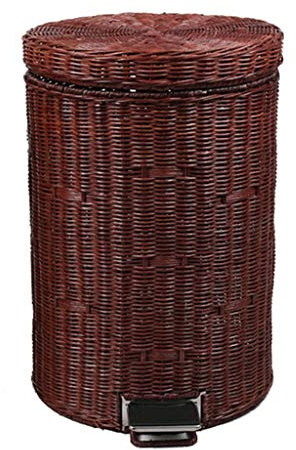 MYBA Waste Bin Rattan Trash Can Handmade Trash Bin with Lid Pedal 5L 8L 12L Rubbish Bin for Bathroom, Powder Room, Bedroom,Office Bin (Color : Brown, Size : 8L)