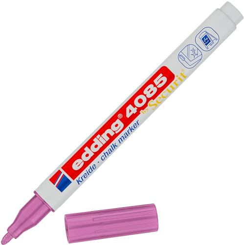 edding 4085 Kreidemarker - pink-metallic - 1 Kreidestift - Rundspitze 1-2 mm - dünner Kreidestift für Tafel abwischbar - zum Beschriften von Fenster, Glas, Spiegel - Tafelstift mit deckenden Farben