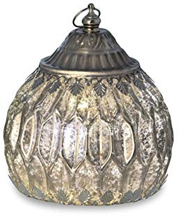 Deko Glaslaterne 15 cm silberfarben - LED Laterne aus Glas mit Metallring, im Glockenstil mit 5er Lichterkette & An/Aus-Schalter, dekorative Beleuchtung für Tisch oder Balkon