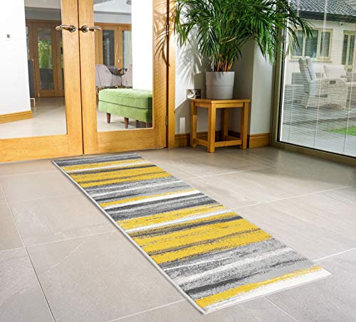 Bravich ModernAbstract Pattern Very Long Hallway Hall Runner Narrow Rugs Custom Length Grey Gold Stair Carpet Mats 60x240CM (2'X8')